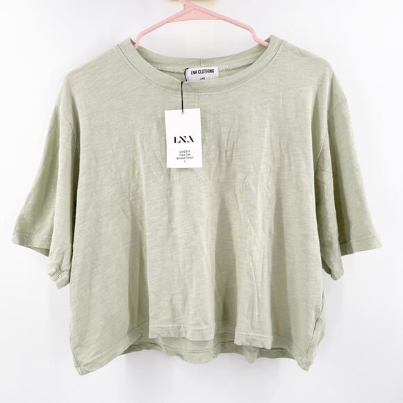 LNA CLOTHING Tee Size Large NWT Yara Smoke Green Crop Cropped Casual Comfy Top - Picture 2 of 9